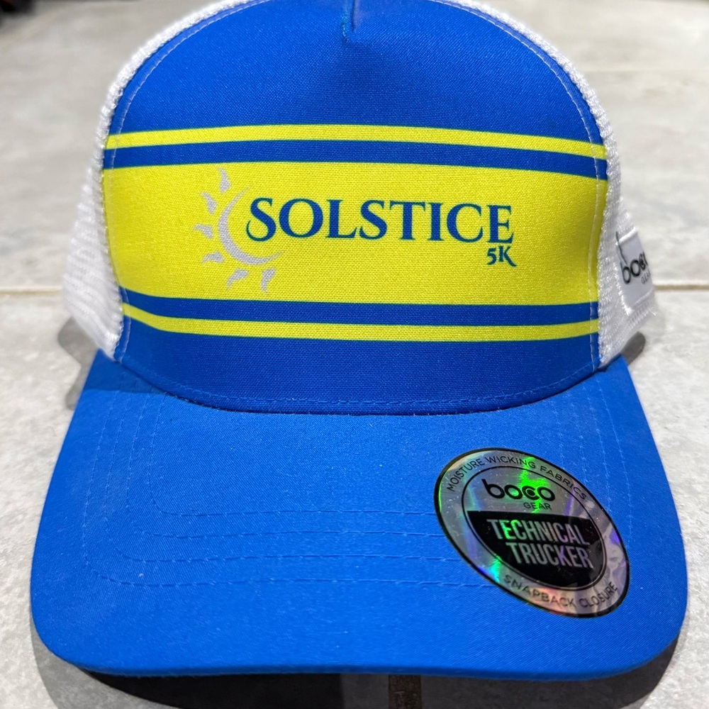 Solstice 5K Blue and Yellow Trucker Hat